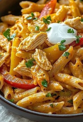 Creamy chicken fajita pasta with colorful bell peppers and a rich sauce