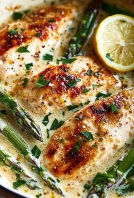 Creamy lemon chicken served with fresh asparagus in a delicious sauce