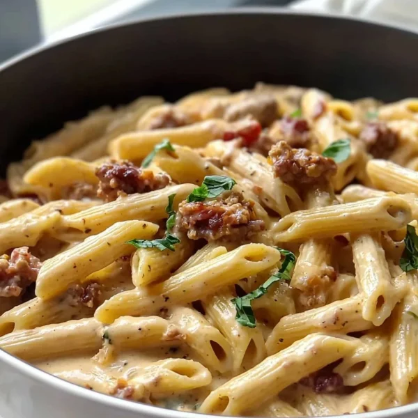Creamy Tuscan pasta dish with fresh ingredients and rich sauce