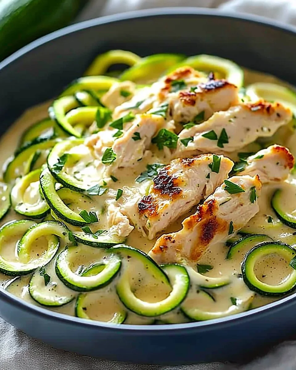 Creamy Zucchini Noodle Chicken Alfredo