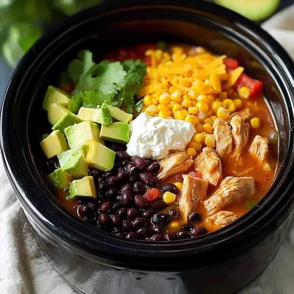 Crock Pot Fiesta Chicken topped with fresh herbs and served with rice