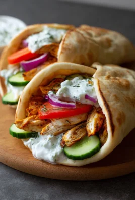 Crockpot Greek Chicken Pitas served with creamy Tzatziki sauce on a plate