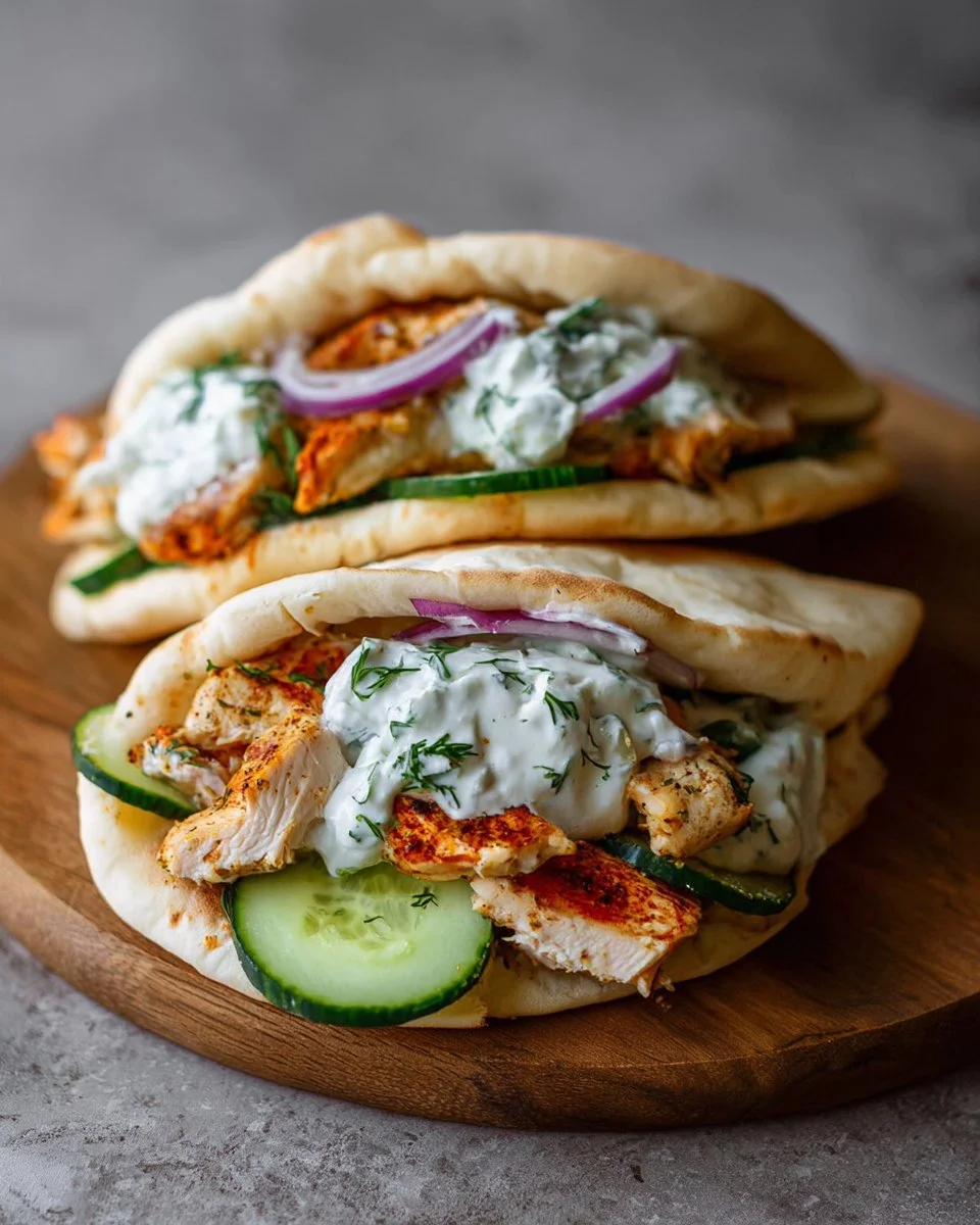 Crockpot Greek Chicken Pitas with Tzatziki
