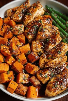 Delicious Honey Garlic Chicken served with roasted sweet potatoes