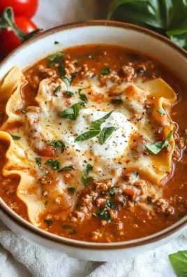 Bowl of creamy lasagna soup topped with cheese and herbs