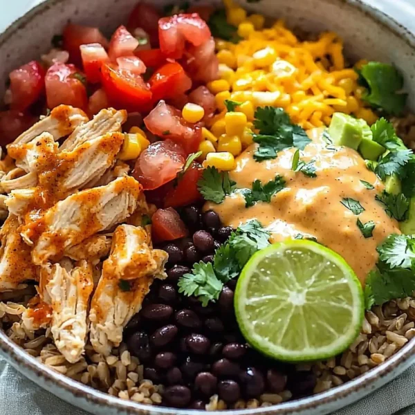 Delicious Easy Southwest Chicken Burrito Bowls topped with fresh ingredients