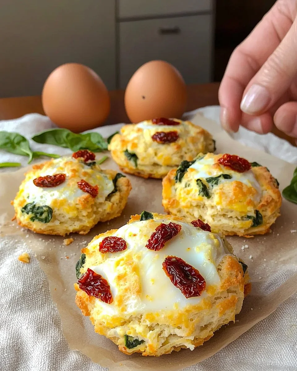 Easy Sun Dried Tomato + Spinach Egg Biscuits