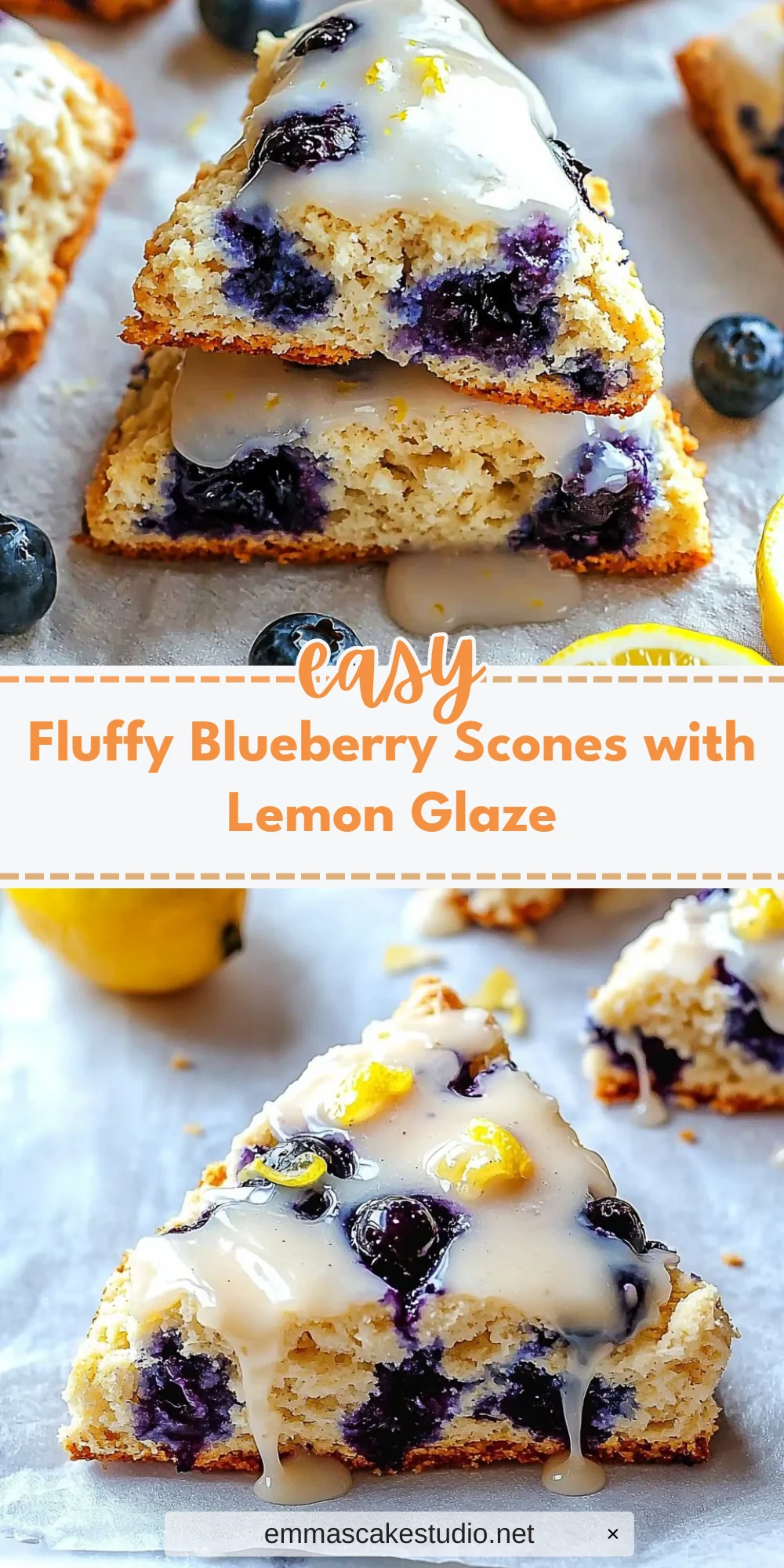 Fluffy Blueberry Scones with Lemon Glaze