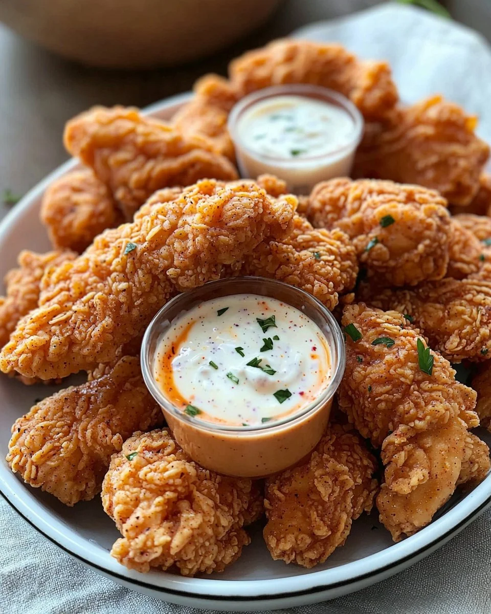 Fried Chicken Tender Bites with Buffalo Ranch Dipping Sauce