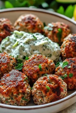 Plate of Greek turkey meatballs served with tzatziki sauce