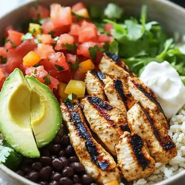 Delicious Grilled Chicken Burrito Bowl with fresh ingredients
