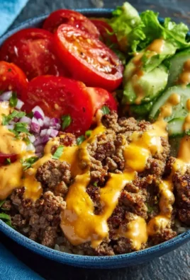 High-protein cheeseburger bowls with ground beef and burger sauce