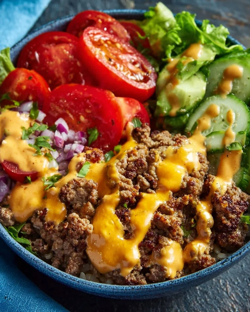 High-Protein Cheeseburger Bowls Recipe – Low-Carb Meal Prep with Ground Beef & Burger Sauce