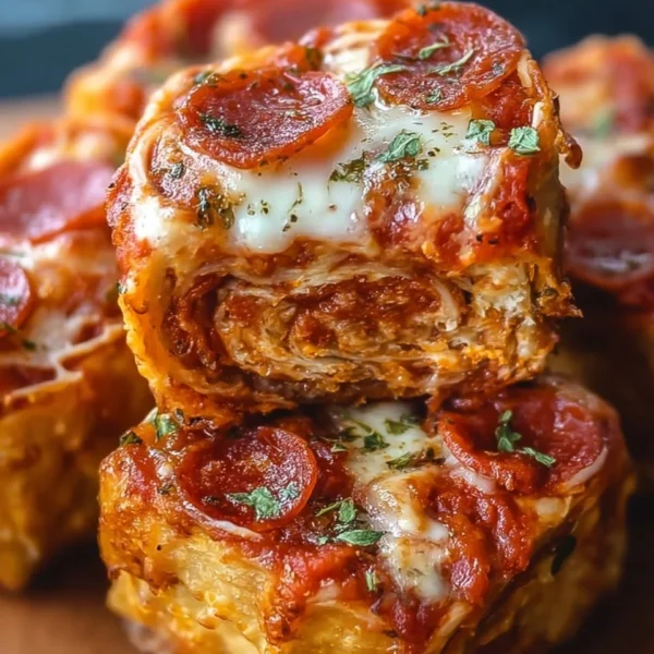 High protein pepperoni pizza rolls on a plate, ready to eat.