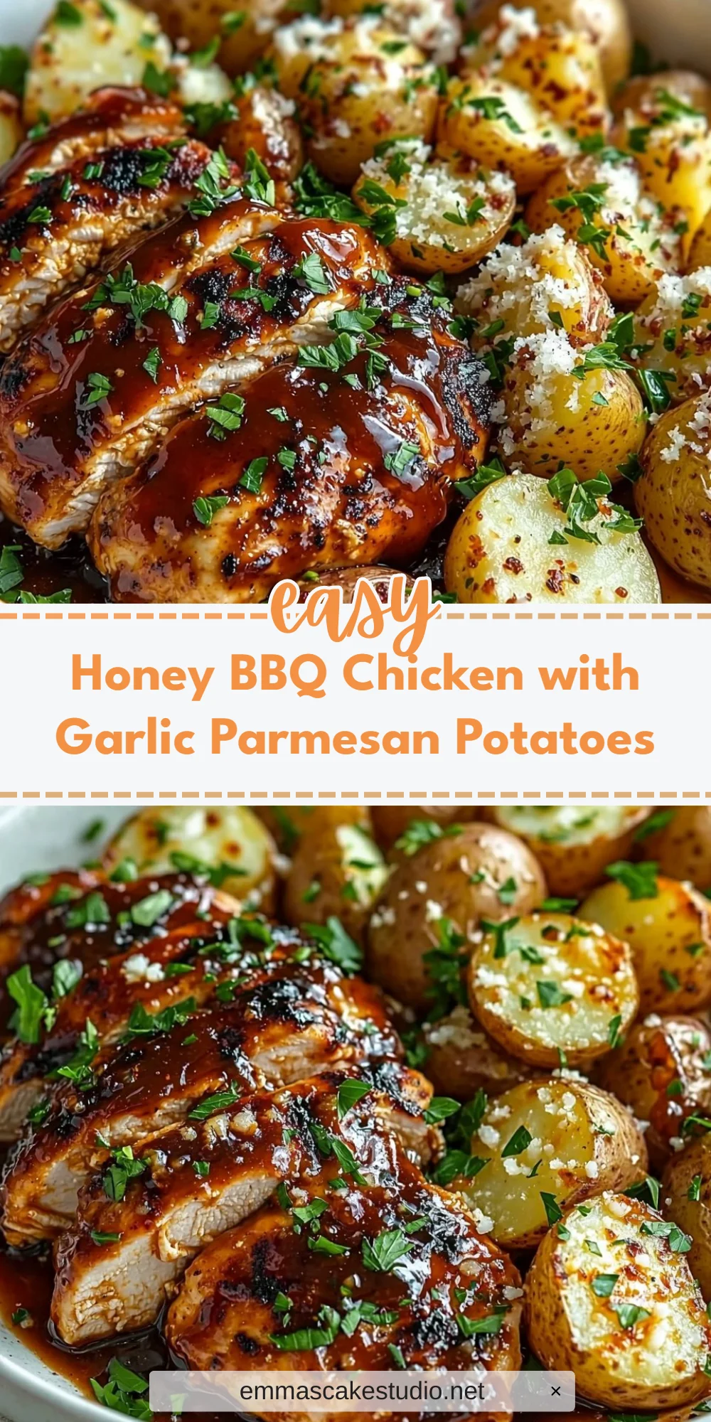 Honey BBQ Chicken with Garlic Parmesan Potatoes