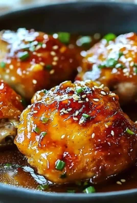 Delicious Honey Garlic Chicken Thighs on a serving plate, garnished with herbs.