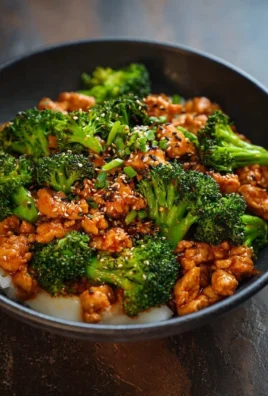 Honey Sriracha ground chicken stir-fry with broccoli in a bowl