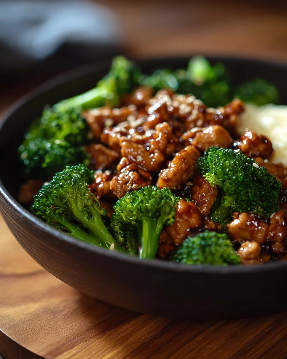Honey Sriracha Ground Chicken and Broccoli