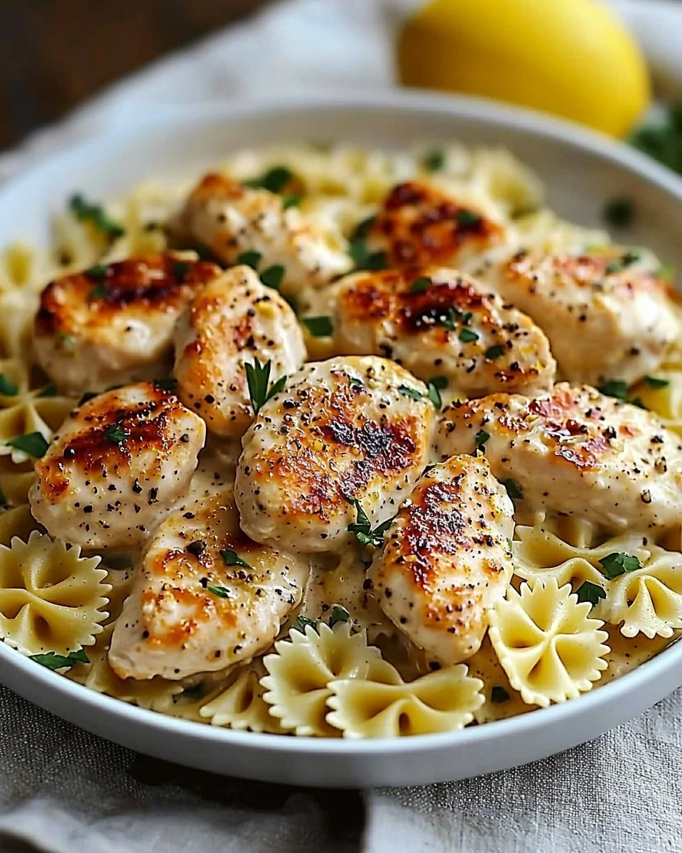 Indulge in Lemon Garlic Chicken with Creamy Bowtie Pasta