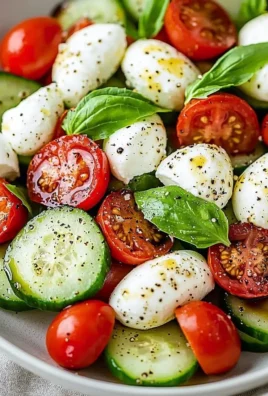 Fresh Cucumber Caprese Salad with tomatoes, mozzarella, and basil