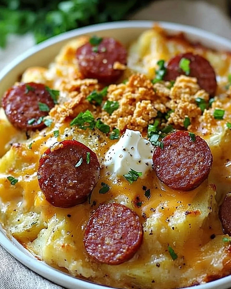 Kielbasa Sausage Cheesy Potato Casserole