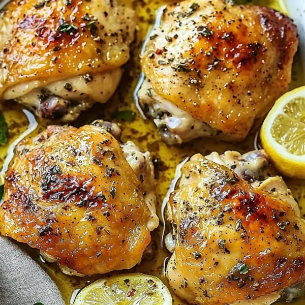 Delicious Lemon Chicken dish garnished with fresh herbs and lemon slices.