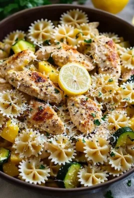 Plate of Lemon Chicken Pasta garnished with fresh herbs and lemon slices