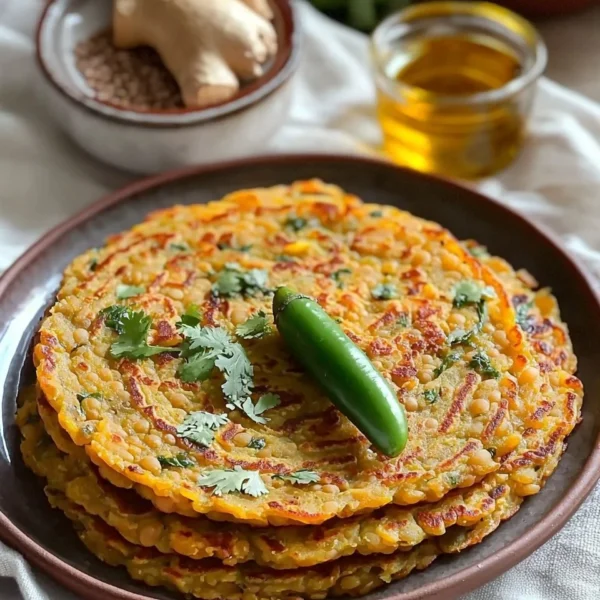 Homemade lentil pancake served with fresh toppings