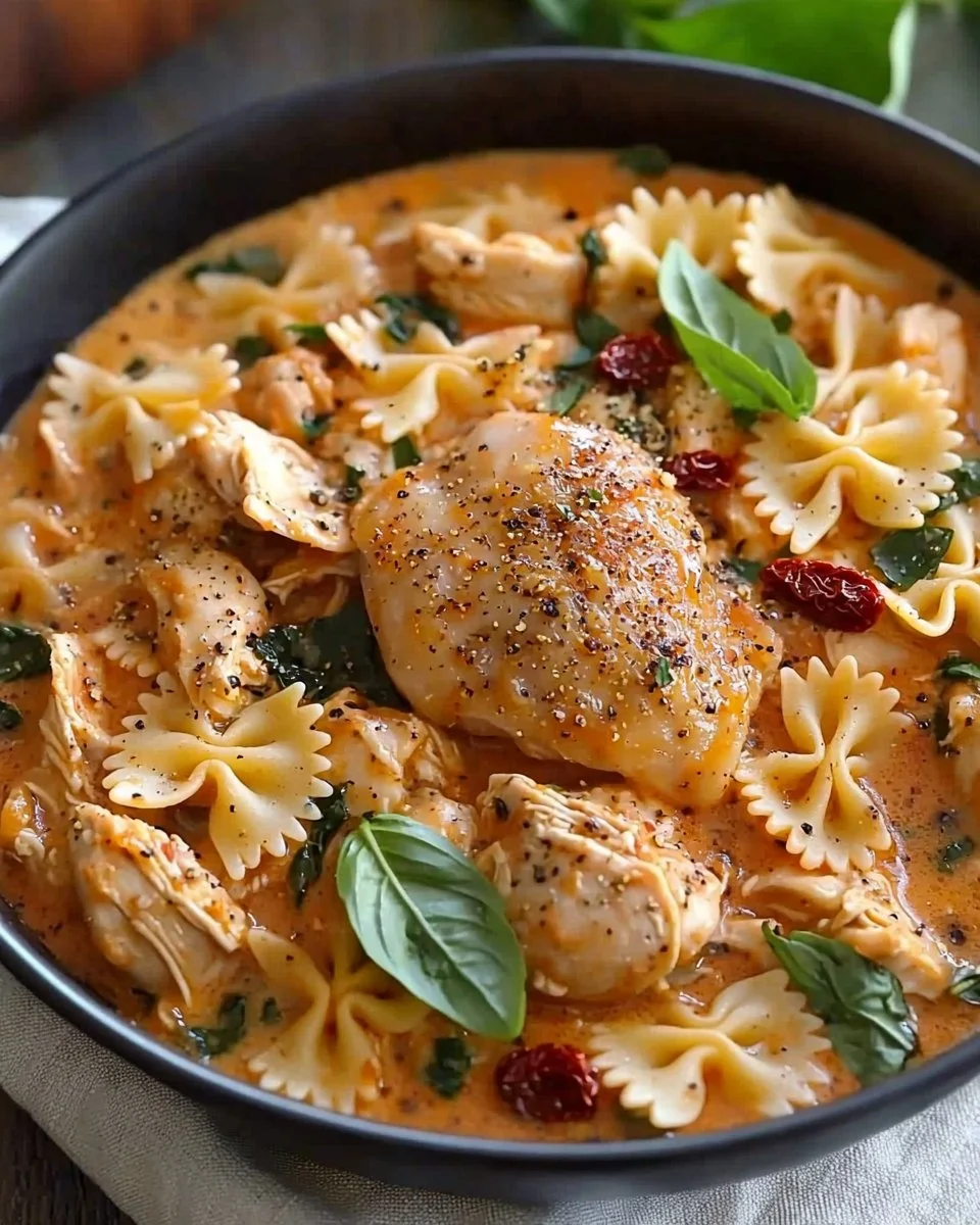 Delicious Marry Me Chicken Pasta garnished with herbs
