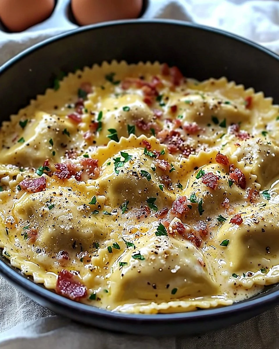 Ravioli in Creamy Carbonara Sauce