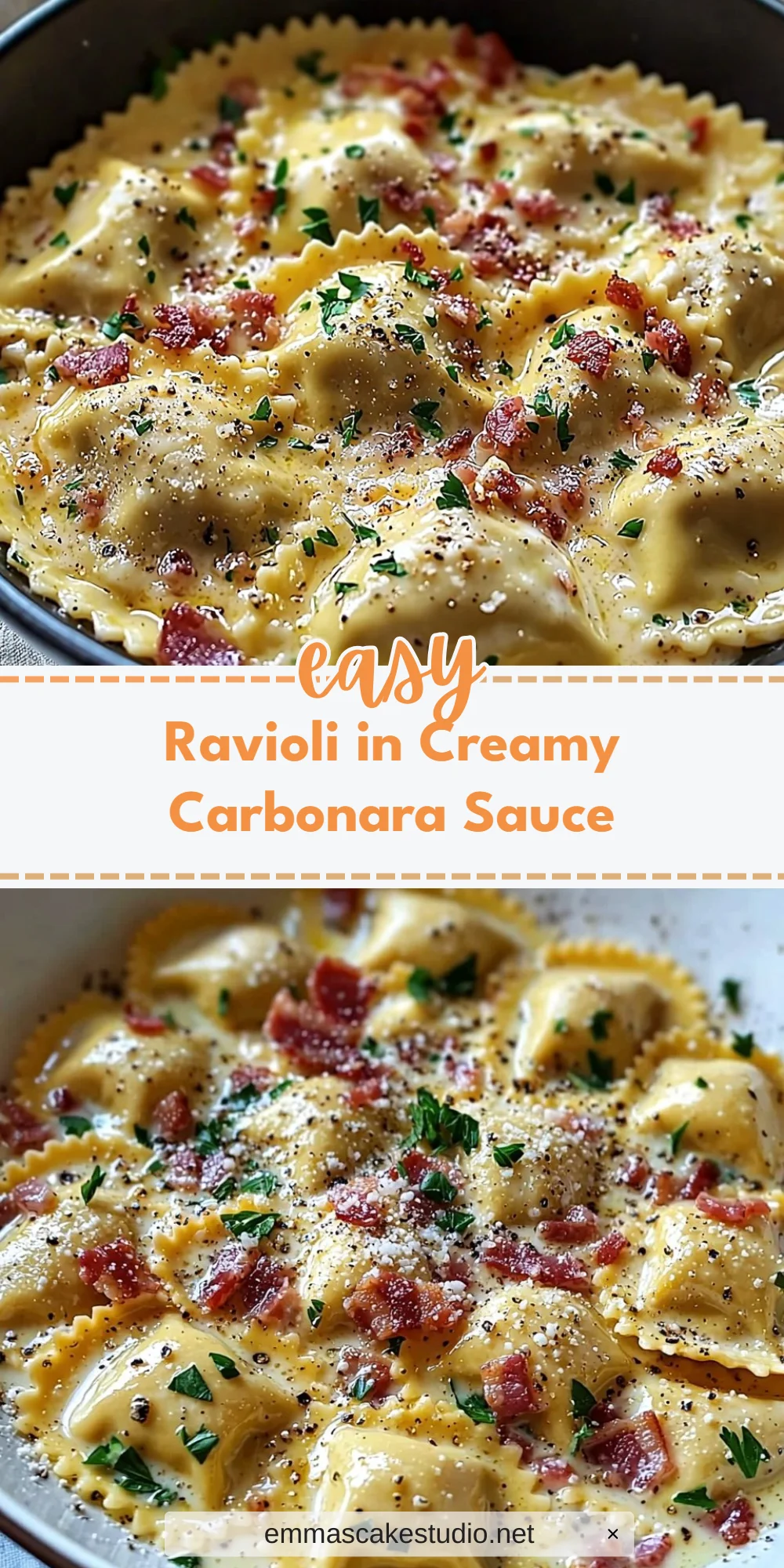 Ravioli in Creamy Carbonara Sauce