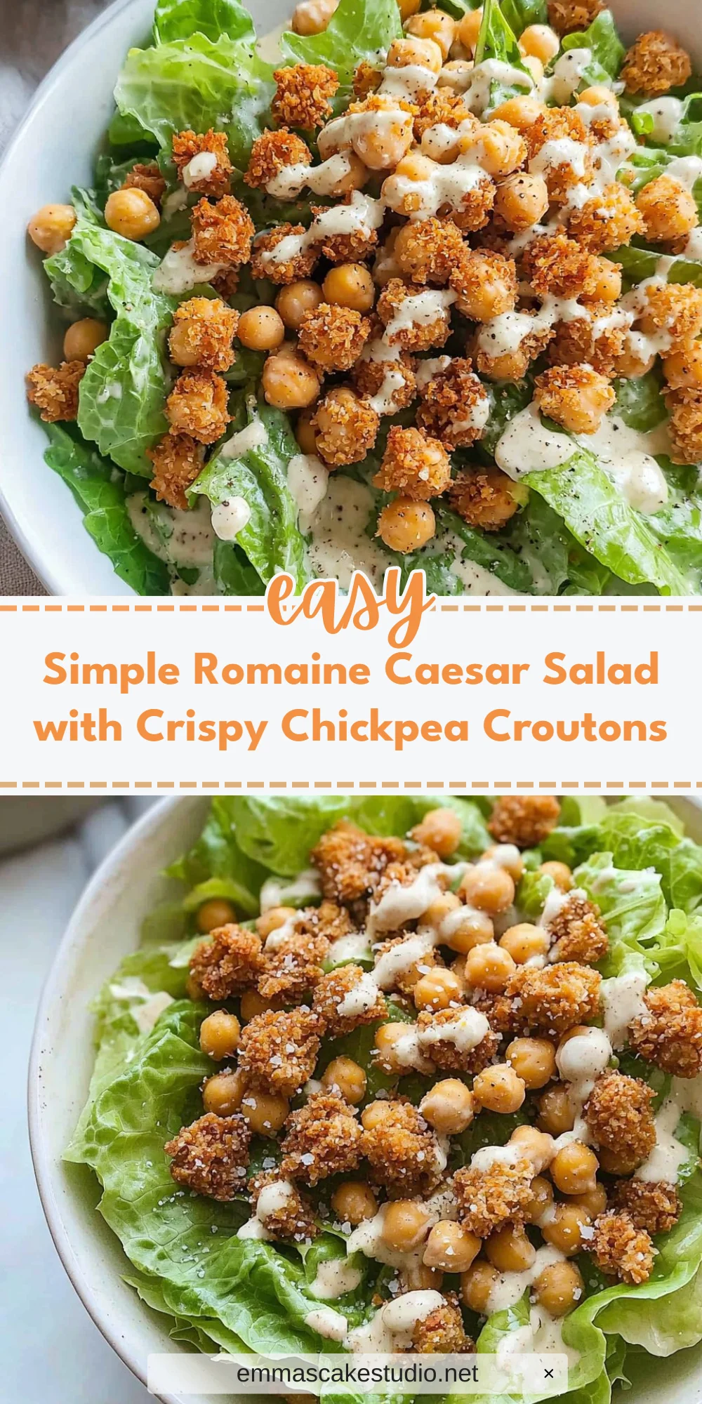 Simple Romaine Caesar Salad with Crispy Chickpea Croutons