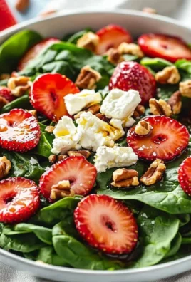 Spinach Strawberry Walnut Salad topped with Feta cheese and fresh ingredients