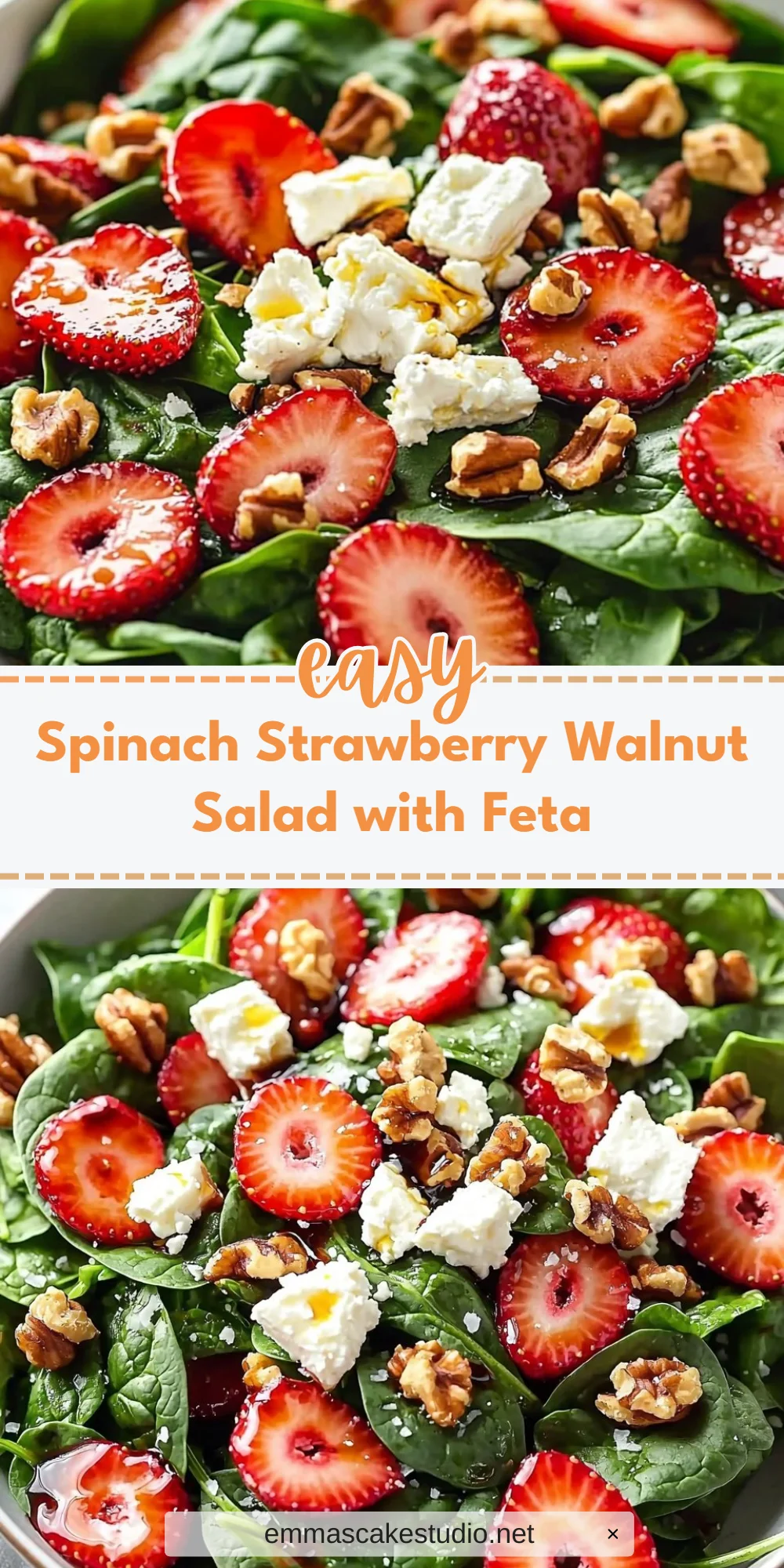 Spinach Strawberry Walnut Salad with Feta