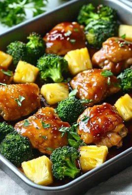 Delicious sheet pan pineapple chicken with broccoli ready to serve