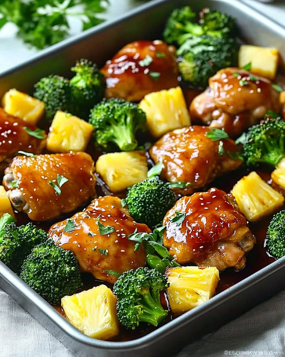 Sweet Sheet Pan Pineapple Chicken and Broccoli - thegirlskitchen