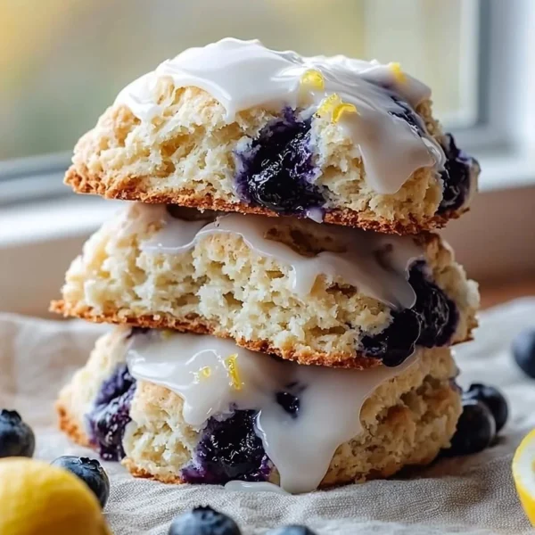 Bakery-style blueberry lemon scones on a cooling rack
