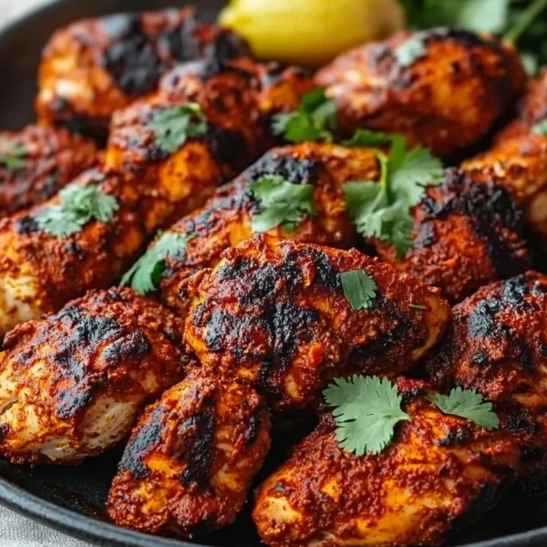 Delicious plate of Tandoori Chicken with spices and herbs