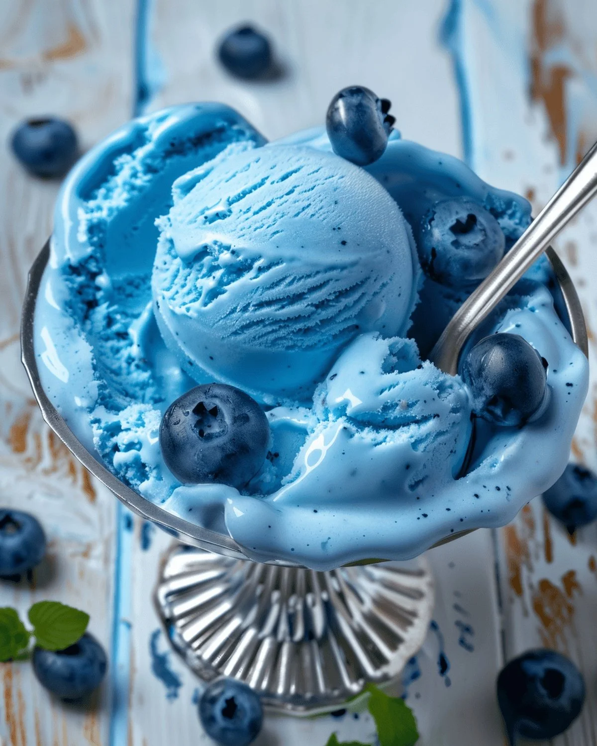 Delicious homemade Blue Moon Ice Cream in a bowl with sprinkles