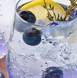 Blueberry Thyme Gin Fizz cocktail with fresh blueberries and thyme garnish