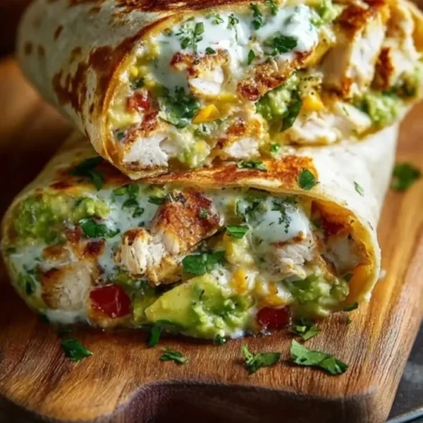 Delicious Chicken Avocado Ranch Burritos filled with chicken, avocado, and ranch dressing