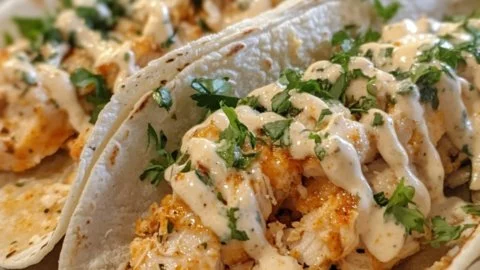Plated Chicken Caesar Tacos with fresh ingredients and toppings
