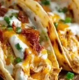 Delicious Crack Chicken Tacos on a plate garnished with fresh herbs.