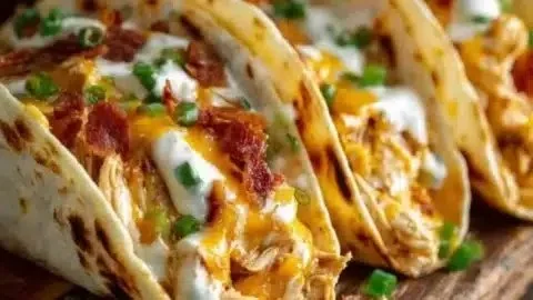 Delicious Crack Chicken Tacos on a plate garnished with fresh herbs.
