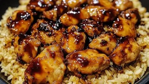 One-pan Honey BBQ Chicken and Rice dish served on a plate