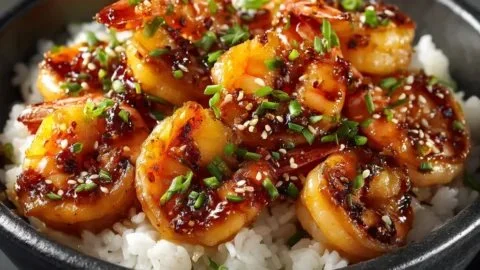 Delicious honey garlic shrimp served on a plate with fresh garnishes