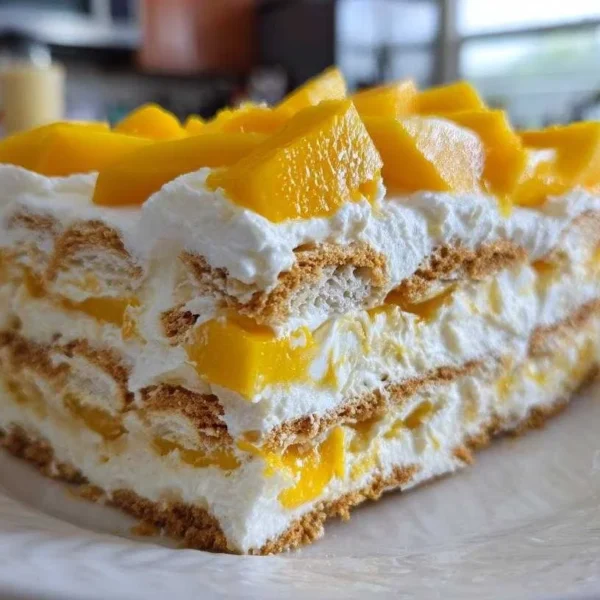 Delicious No-Bake Mango Float dessert with three simple ingredients