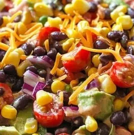 Delicious Cowboy Salad bowl with fresh vegetables and savory toppings