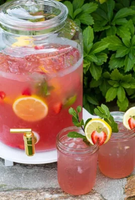 Sparkling lemonade punch in a glass with lemon slices and mint garnish