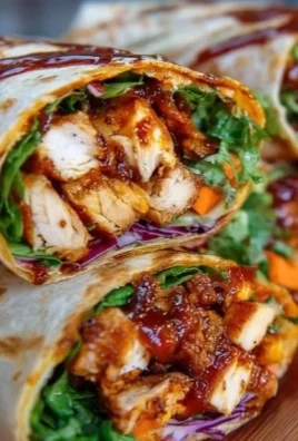 Spicy Honey BBQ Chicken Wraps served with fresh ingredients and sauces